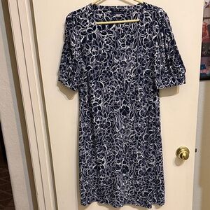 Tommy Hilfiger Navy and White Patterned Midi Dress